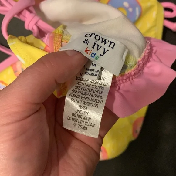 Crown & Ivy Kids Two Piece Swim Suit Bikini Donut Print Ruffles Size 14 - Picture 7 of 7
